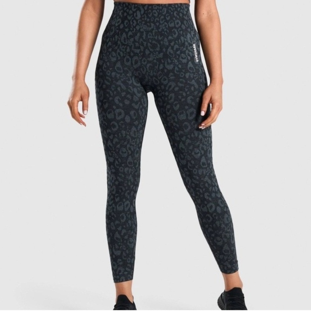 Gymshark Women Large Adapt Animal Seamless Leggings Black Leopard Print Active